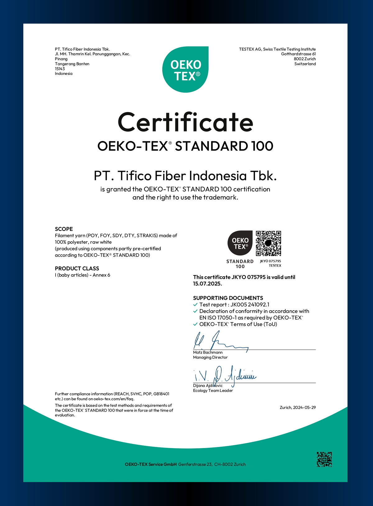OEKO-TEX® JKFO 075795